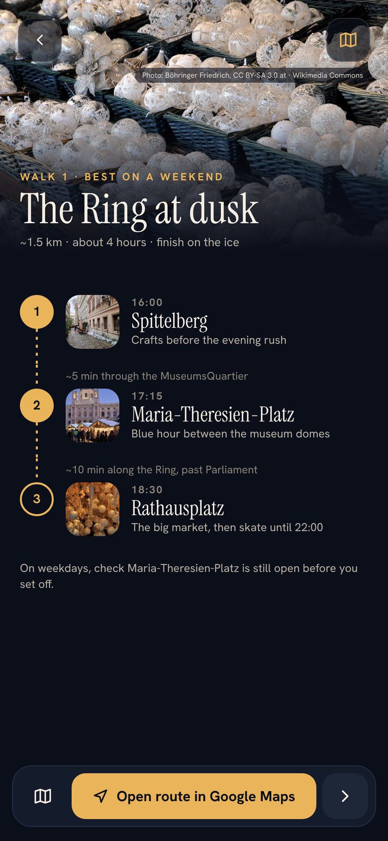 Guide page: evening walking route