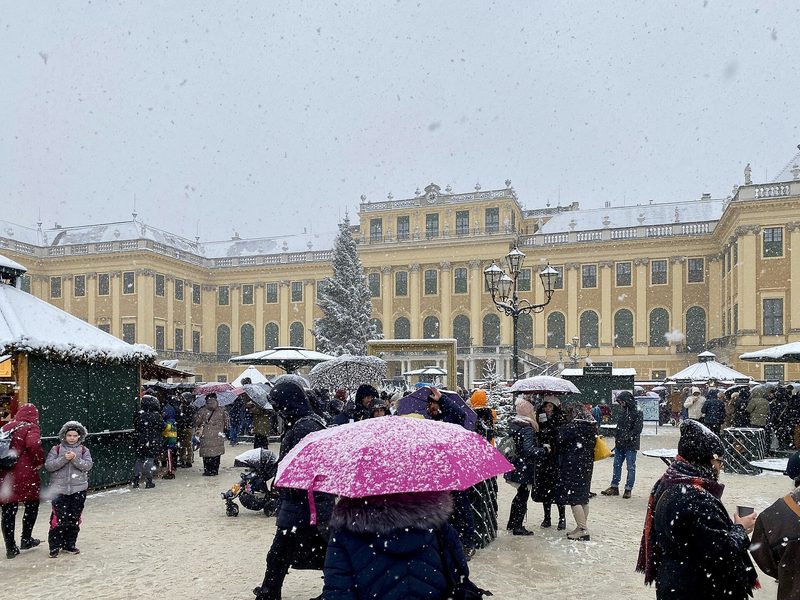 Schönbrunn Palace Christmas market in snow